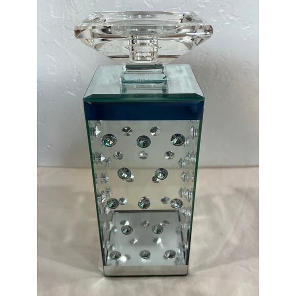 Modern Glass Crystal Studded Pillar Candle Holder Decor 10 Inch - Picture 2 of 9